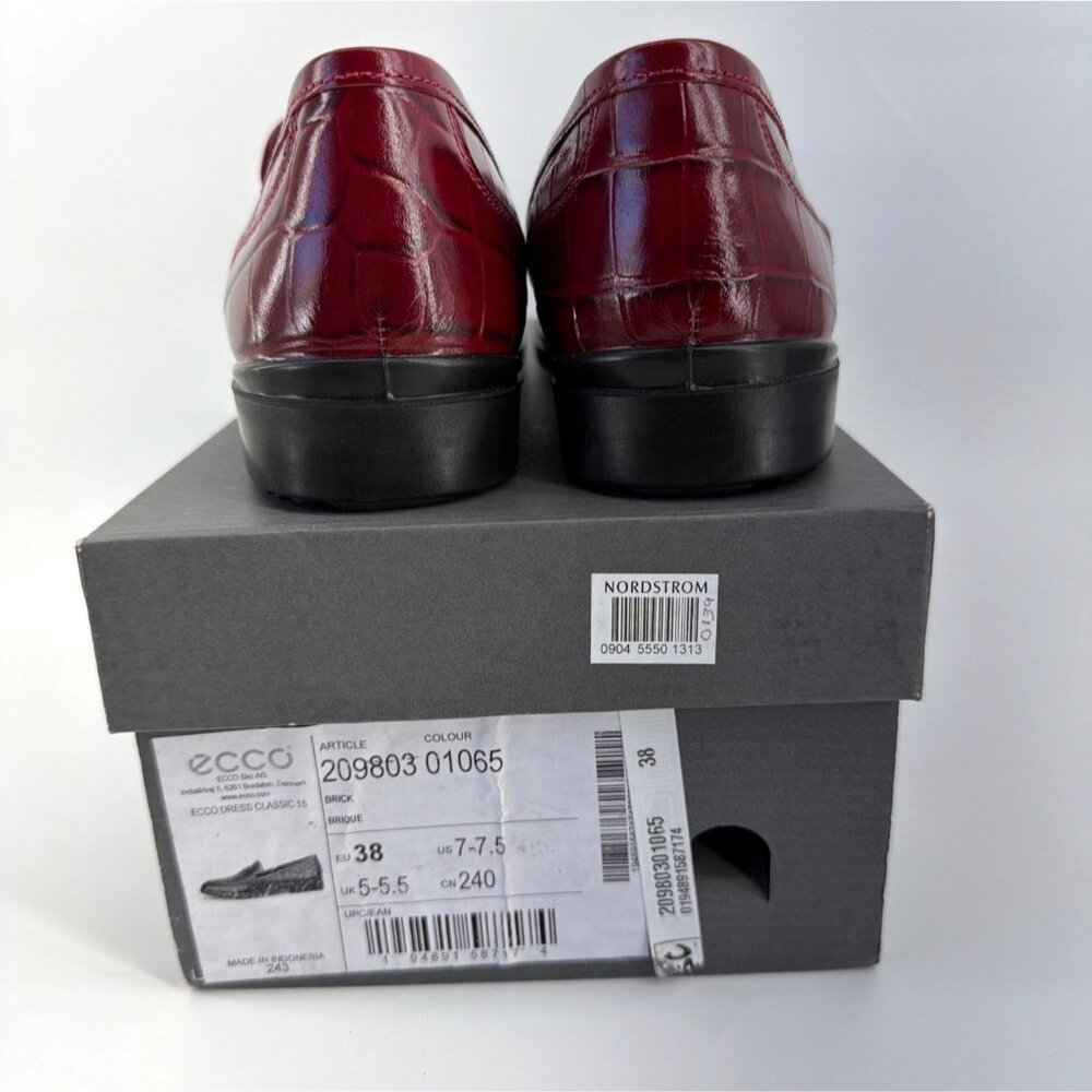 ECCO Crocodile Embossed Penny Loafers Chunky Heel Red Leather Women Size 38 - Picture 6 of 8